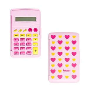 CALCULADORA PINK VIBES 8 DIGITOS FLIPE ESTAMPA CORAÇÃO LEONORA