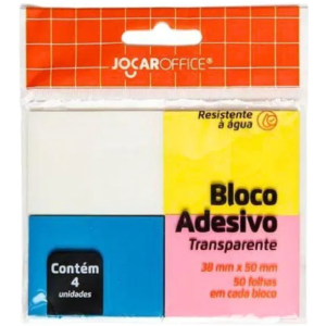 BLOCO ADESIVO TRANSPARENTE  38MMX50MM 50FLS C/4BLOCOS JOCAR