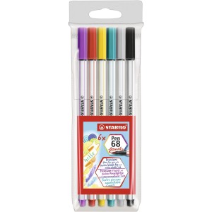 CANETA BRUSH PEN 68 EST C/ 6 CORES STABILO