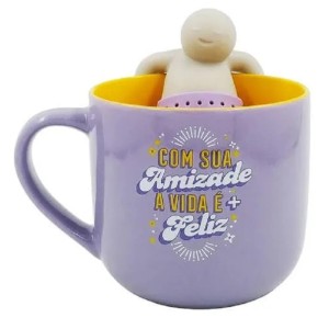 CANECA 350ML COM INFUSOR DE CHÁ COM SUA AMIZADE ZONACRIATIVA