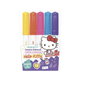 CANETA HIDROCOR 3 LINHAS HELLO KITTY ESTOJO C/5 LEO&LEO