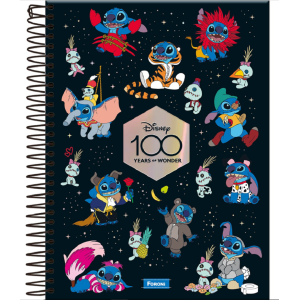 CADERNO COLEGIAL 1M 80FLS CD STITCH DISNEY 100 YEARS FORONI