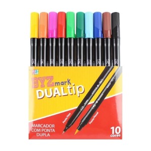 MARCADOR PONTA DUPLA DUALTIP 10 CORES BYZMARK