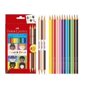 ECOLÁPIS DE COR 12+3 CARAS E CORES FABER-CASTELL