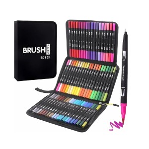 CANETA MARCADOR DUAL BRUSH 60 CORES DUAS PONTAS