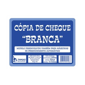 BLOCO DE CÓPIA DE CHEQUE BRANCA C/ 50 FOLHAS TAMOIO