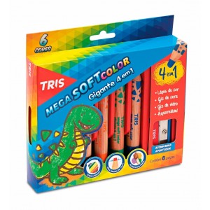 LÁPIS DE COR MEGA SOFT COLOR JUMBO 4 EM 1 + APONTADOR TRIS